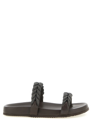 Brunello Cucinelli Braune Leder-Slipper