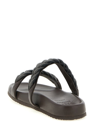 Brunello Cucinelli Braune Leder-Slipper