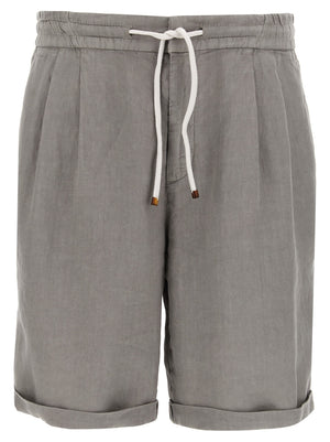 Brunello Cucinelli Graue Leinen-Bermudashorts