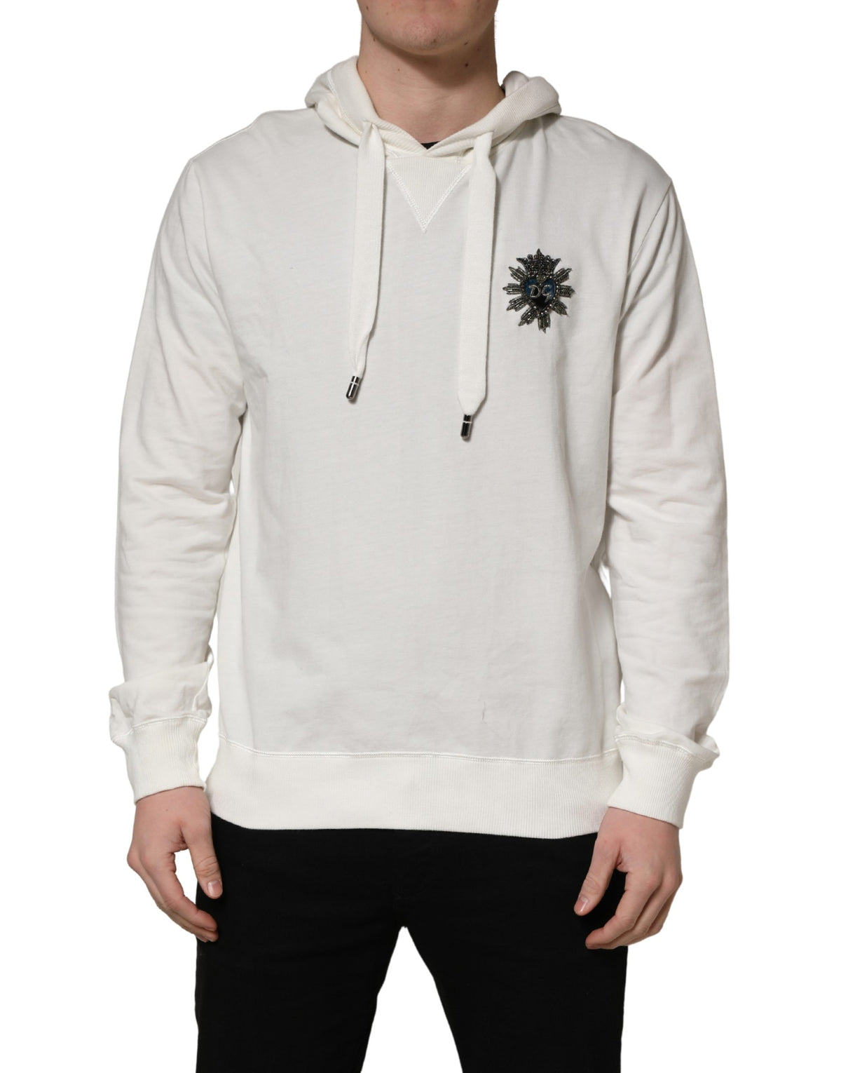 Dolce & Gabbana Weißes Baumwoll-Sweatshirt mit Kapuze Pullover