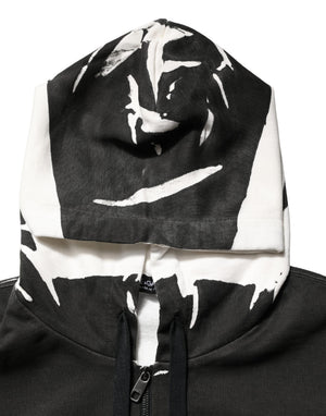 Dolce & Gabbana Schwarzer Kapuzenpullover mit durchgehendem Reißverschluss und Logo aus Baumwolle