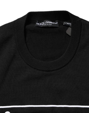 Dolce & Gabbana Schwarzer Wollpullover mit Rundhalsausschnitt und grafischem Logo