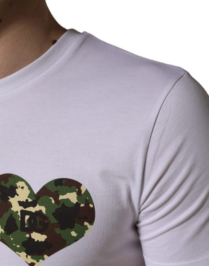Dolce & Gabbana Weißes T-Shirt mit herzförmigem Camouflage-Patch für Herren