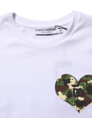 Dolce & Gabbana Weißes T-Shirt mit herzförmigem Camouflage-Patch für Herren