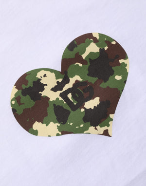 Dolce & Gabbana Weißes T-Shirt mit herzförmigem Camouflage-Patch für Herren