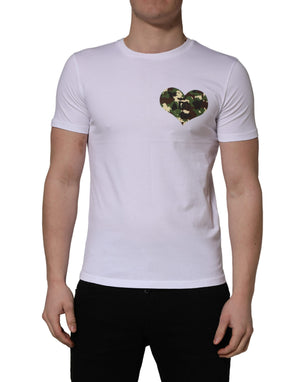 Dolce & Gabbana Weißes T-Shirt mit herzförmigem Camouflage-Patch für Herren