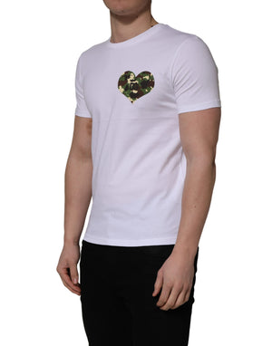 Dolce & Gabbana Weißes T-Shirt mit herzförmigem Camouflage-Patch für Herren