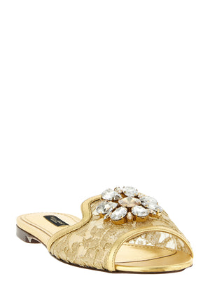 Dolce & Gabbana Goldfarbene Polyamid-Slipper