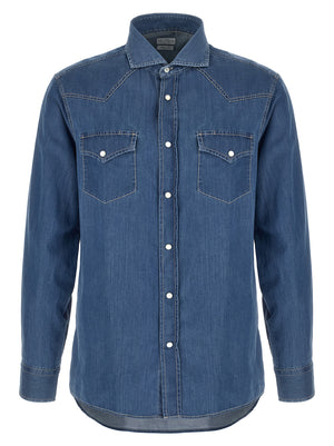 Brunello Cucinelli Blaue Baumwollbluse