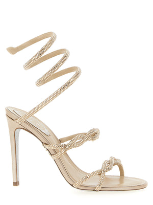 RENE CAOVILLA Beige Satin Stiletto-Sandalen