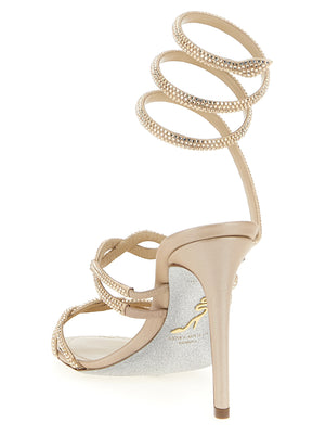 RENE CAOVILLA Beige Satin Stiletto-Sandalen