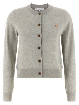 Maison Kitsuné Grauer Cardigan aus reiner Schurwolle