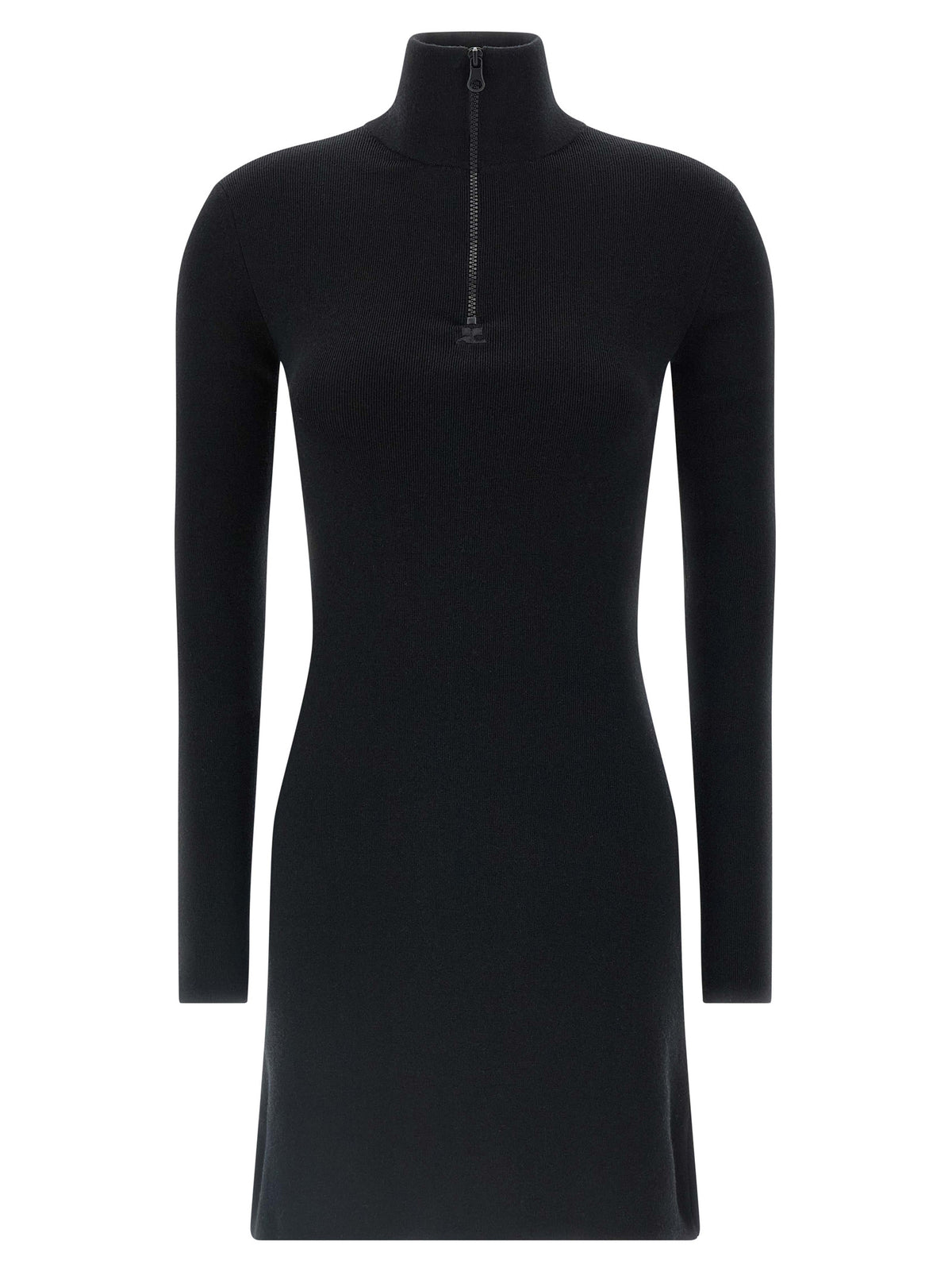 Courrèges Kurzes Kleid aus schwarzer Merinowolle