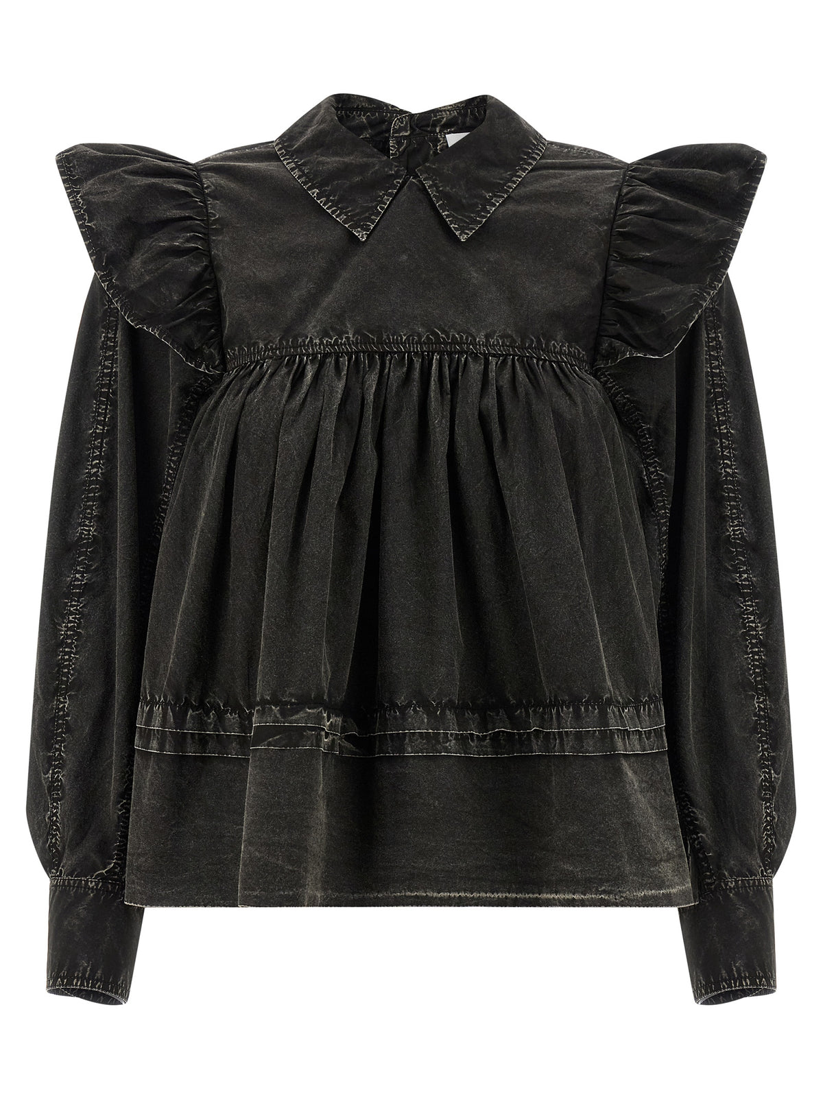 Ganni Schwarze Bio-Baumwollbluse