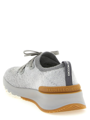 Brunello Cucinelli Graue Sneaker aus Baumwolle im Athletic-Stil