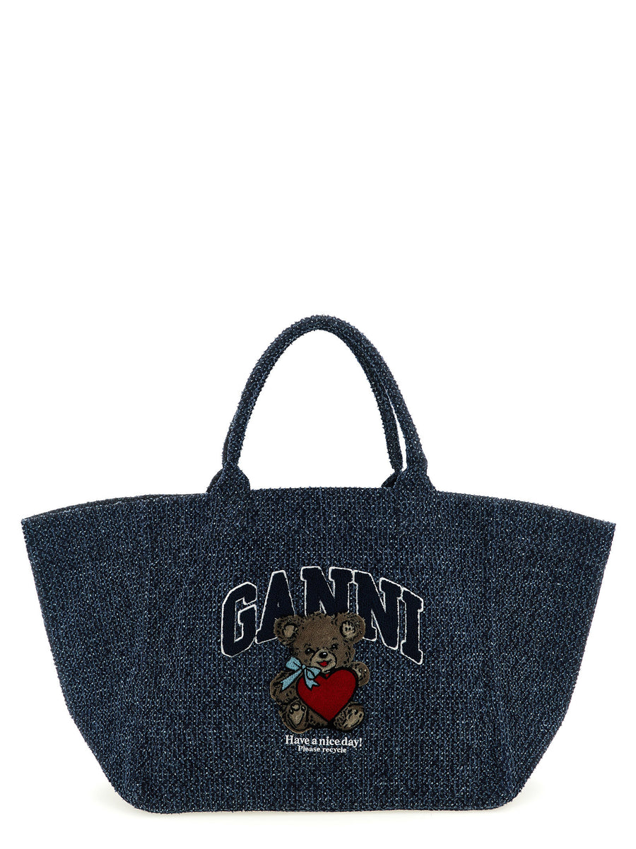 Ganni Blaue Tote Bag aus Bio-Baumwolle