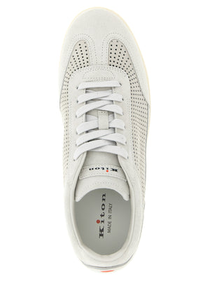 Kiton Graue Kalbsleder Low-Top-Sneaker