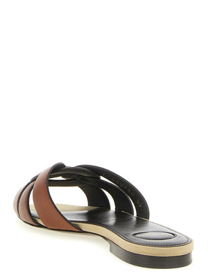 Saint Laurent Braune Kalbsleder-Slipper