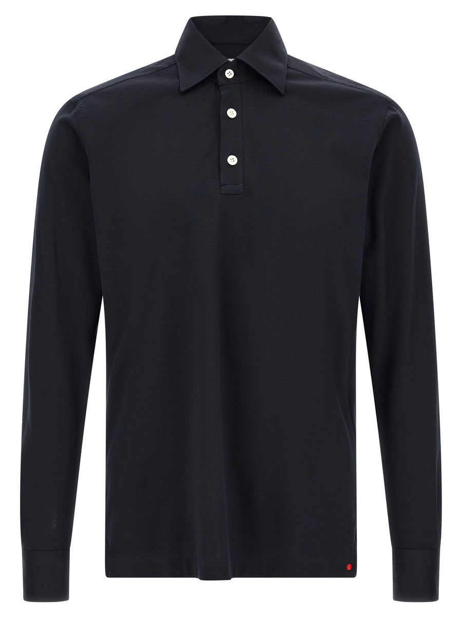 Kiton Blaues Baumwoll-Polohemd