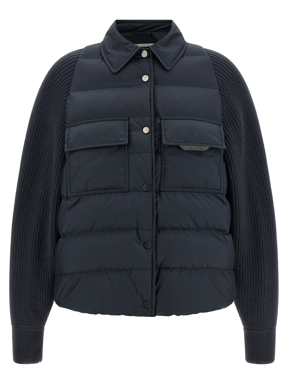 Brunello Cucinelli Blaue Polyester-Jacke in voller Länge