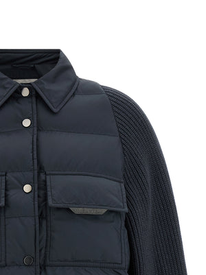 Brunello Cucinelli Blaue Polyester-Jacke in voller Länge
