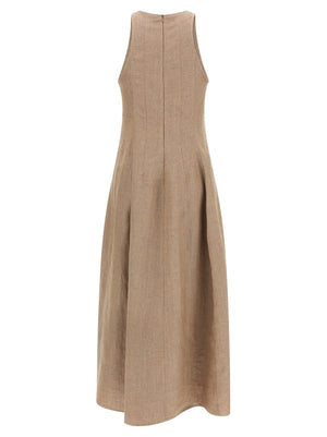 Brunello Cucinelli Langes beiges Leinenkleid