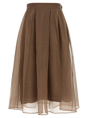 Brunello Cucinelli Brauner Seiden-Midirock
