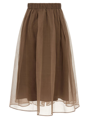 Brunello Cucinelli Brauner Seiden-Midirock
