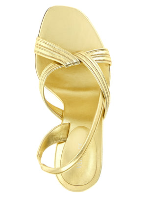 Versace Sandale mit Stiletto-Absatz aus laminiertem Lammleder in Gold