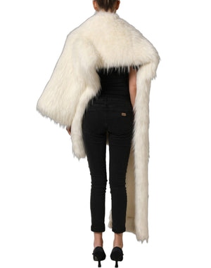 Dolce & Gabbana Weißer Kunstpelzmantel mit langen Ärmeln
