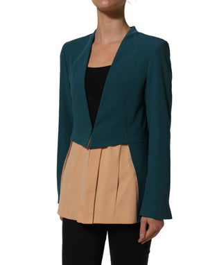 CO|TE Dunkelgrüner beigefarbener Polyester-Übergangsmantel Damen-Blazerjacke