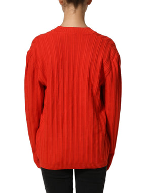 Celine Roter Wollstrick-Cardigan mit Knopfverzierungen