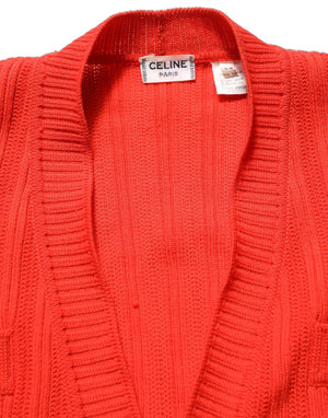 Celine Roter Wollstrick-Cardigan mit Knopfverzierungen