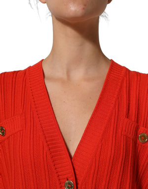 Celine Roter Wollstrick-Cardigan mit Knopfverzierungen