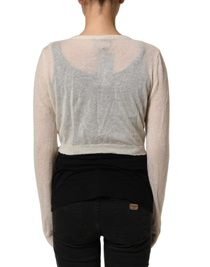 Ermanno Scervino Weißer Strick-Cardigan aus Wolle, Cropped