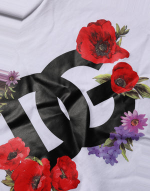 Dolce & Gabbana Weißes Baumwoll-T-Shirt mit Rundhalsausschnitt und Blumenlogo