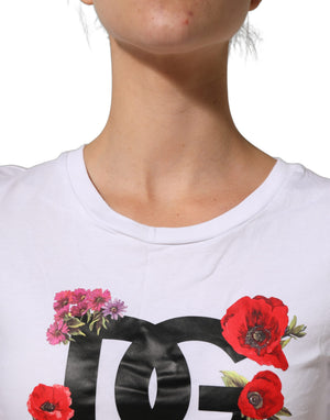 Dolce & Gabbana Weißes Baumwoll-T-Shirt mit Rundhalsausschnitt und Blumenlogo