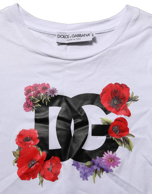 Dolce & Gabbana Weißes Baumwoll-T-Shirt mit Rundhalsausschnitt und Blumenlogo