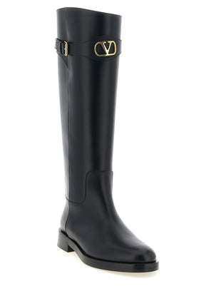 Valentino Garavani Schwarzes Kalbsleder Over-the-Knee