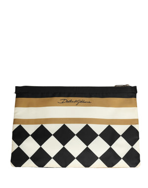 Dolce & Gabbana Multicolor Karierter Logo-Print Nylon Clutch Tasche