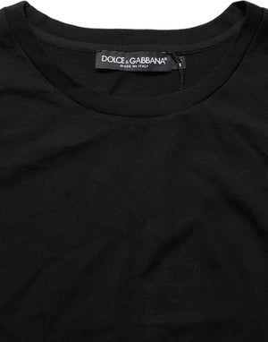 Dolce & Gabbana Schwarzes Herren-T-Shirt aus Wolle mit Rundhalsausschnitt und kurzen Ärmeln