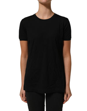 Dolce & Gabbana Schwarzes Herren-T-Shirt aus Wolle mit Rundhalsausschnitt und kurzen Ärmeln