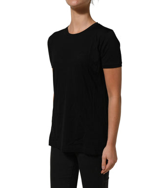 Dolce & Gabbana Schwarzes Herren-T-Shirt aus Wolle mit Rundhalsausschnitt und kurzen Ärmeln