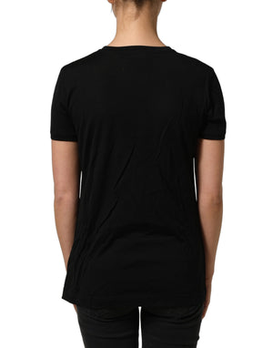 Dolce & Gabbana Schwarzes Herren-T-Shirt aus Wolle mit Rundhalsausschnitt und kurzen Ärmeln