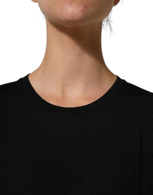 Dolce & Gabbana Schwarzes Herren-T-Shirt aus Wolle mit Rundhalsausschnitt und kurzen Ärmeln