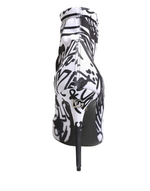 Dolce & Gabbana Weiße Stretch-Stiefeletten mit Graffiti-Print