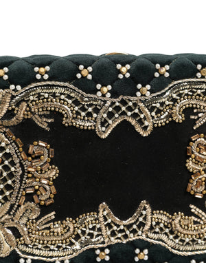 Dolce & Gabbana Schwarze Samt-Clutch mit Goldrahmen Abendtasche