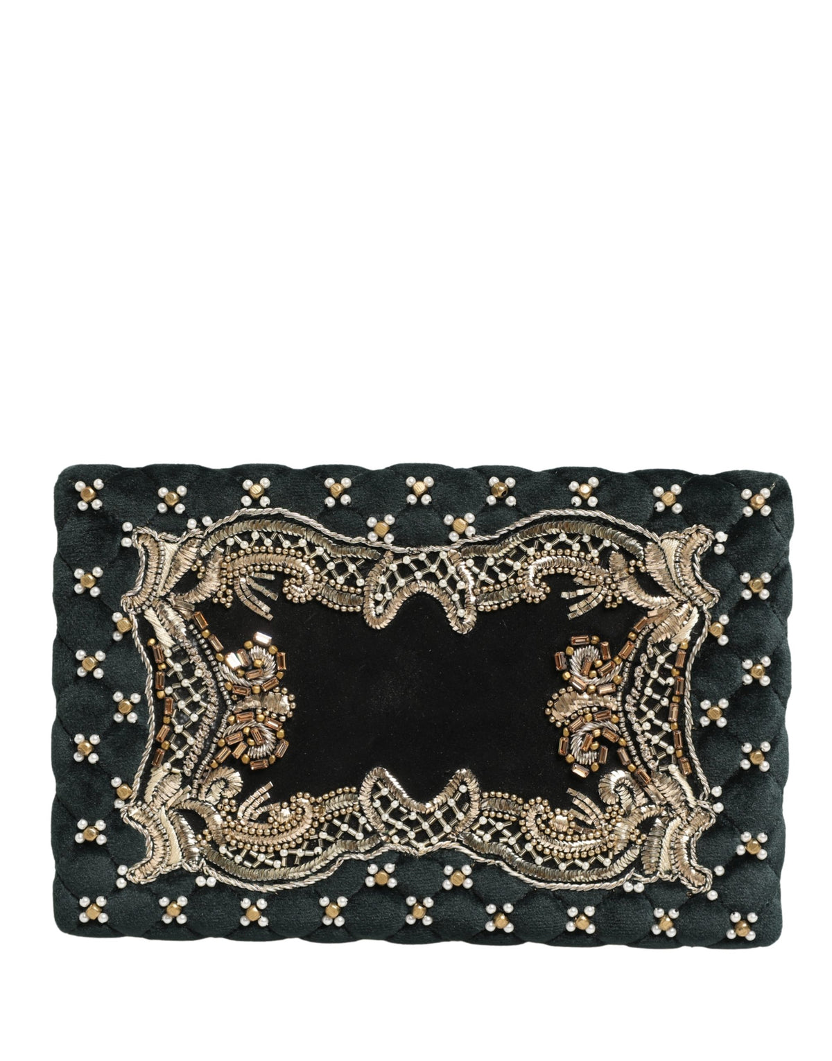 Dolce & Gabbana Schwarze Samt-Clutch mit Goldrahmen Abendtasche