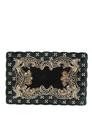 Dolce & Gabbana Schwarze Samt-Clutch mit Goldrahmen Abendtasche