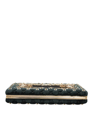 Dolce & Gabbana Schwarze Samt-Clutch mit Goldrahmen Abendtasche
